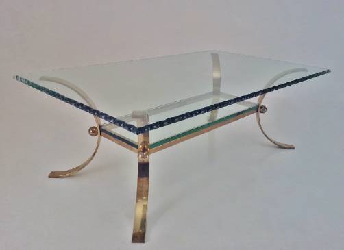 Pier Luigi Colli vintage large coffee table brass & chiseled glass, 1950`s ca, Italian